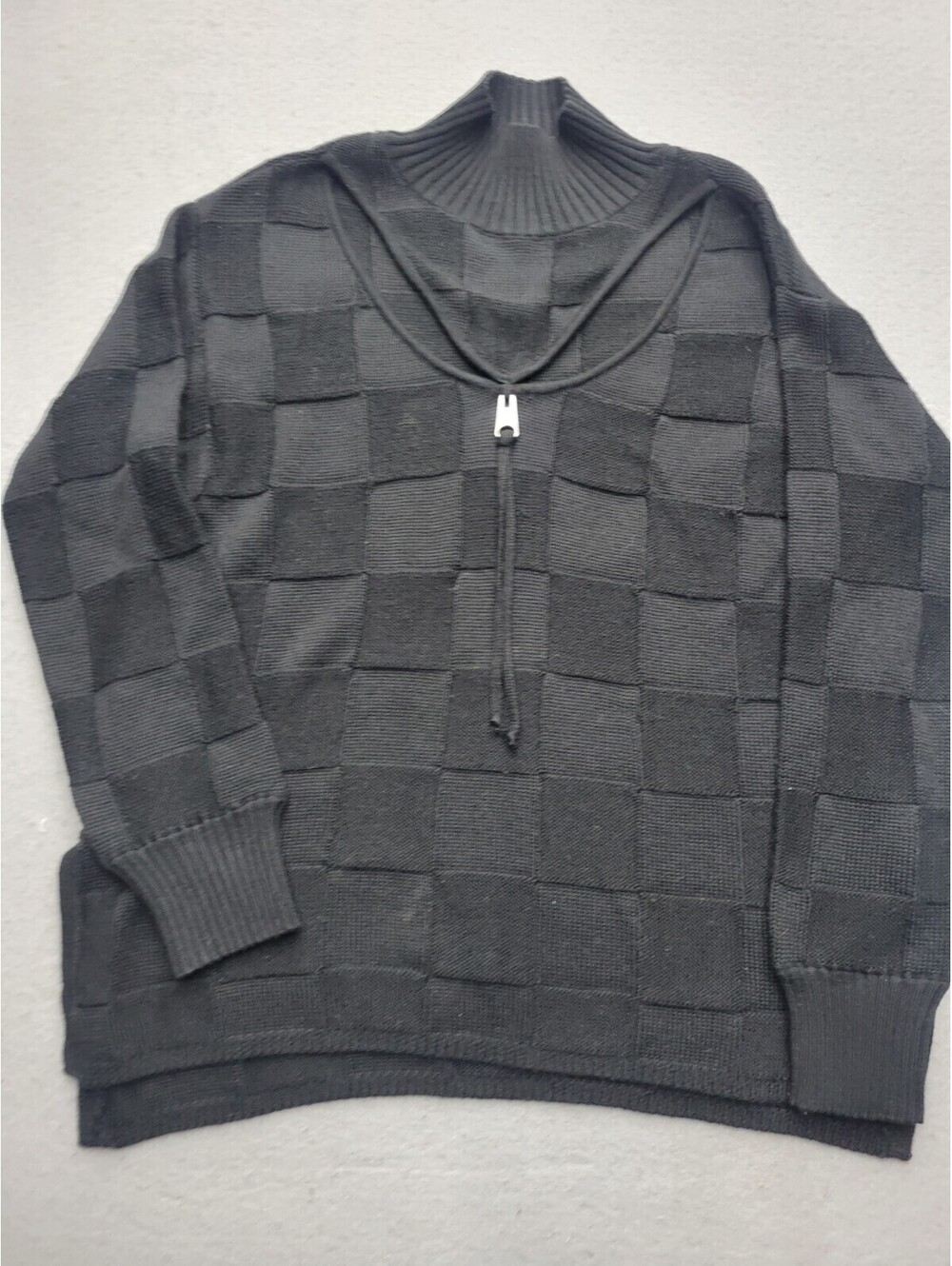 Lauren Vidal Women's Sweater Medium Black Pullover Long Sleeve Checked Wool